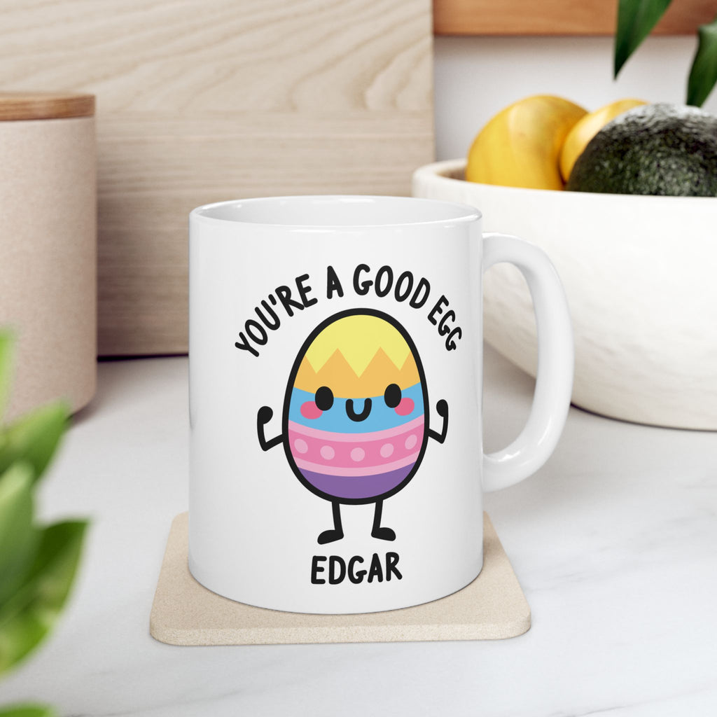 You're A Good Egg Custom Name Mug On Kitchen Background
